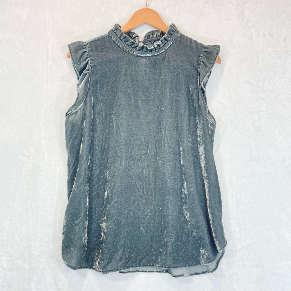 Loft Velvet Top Ruffle Flutter Mock Neck Shell Shirt Medium - Picture 2 of 9